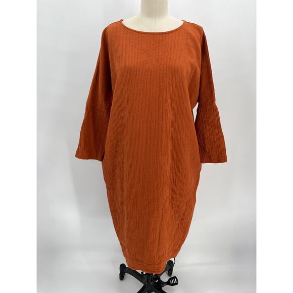 Black Crane Bud Dress Sz XS Brick Burnt Orange Long Sleeve Oversized Relaxed - Picture 1 of 7